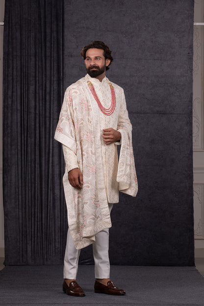 CREAM SHERWANI SET