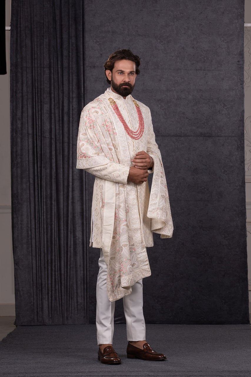 CREAM SHERWANI SET