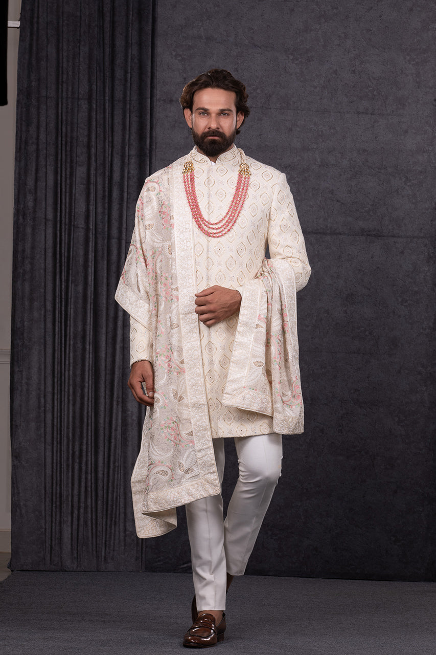 CREAM SHERWANI SET