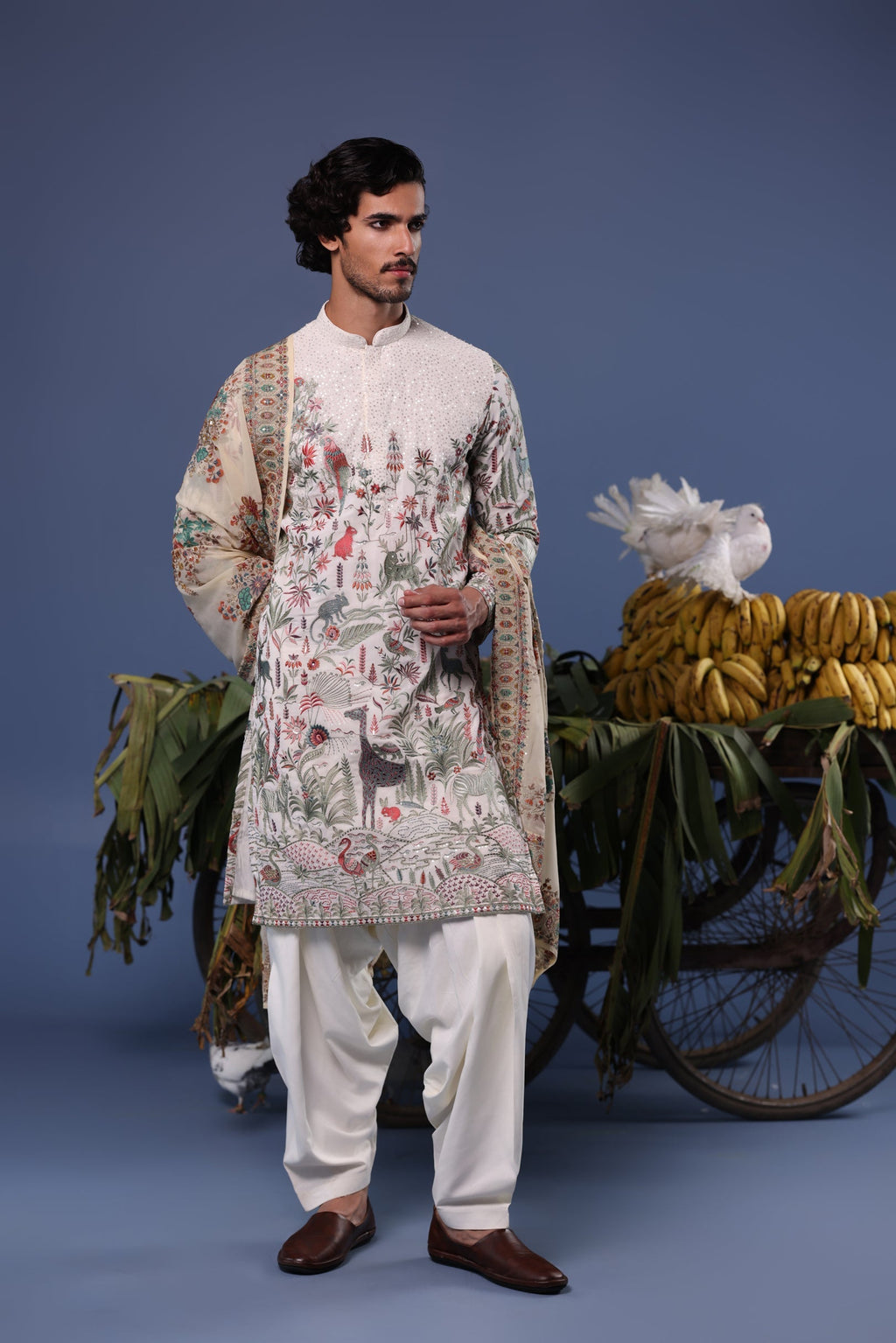 Rishabh Jaiswal in Jibran Giraffe Ivory Kurta Set