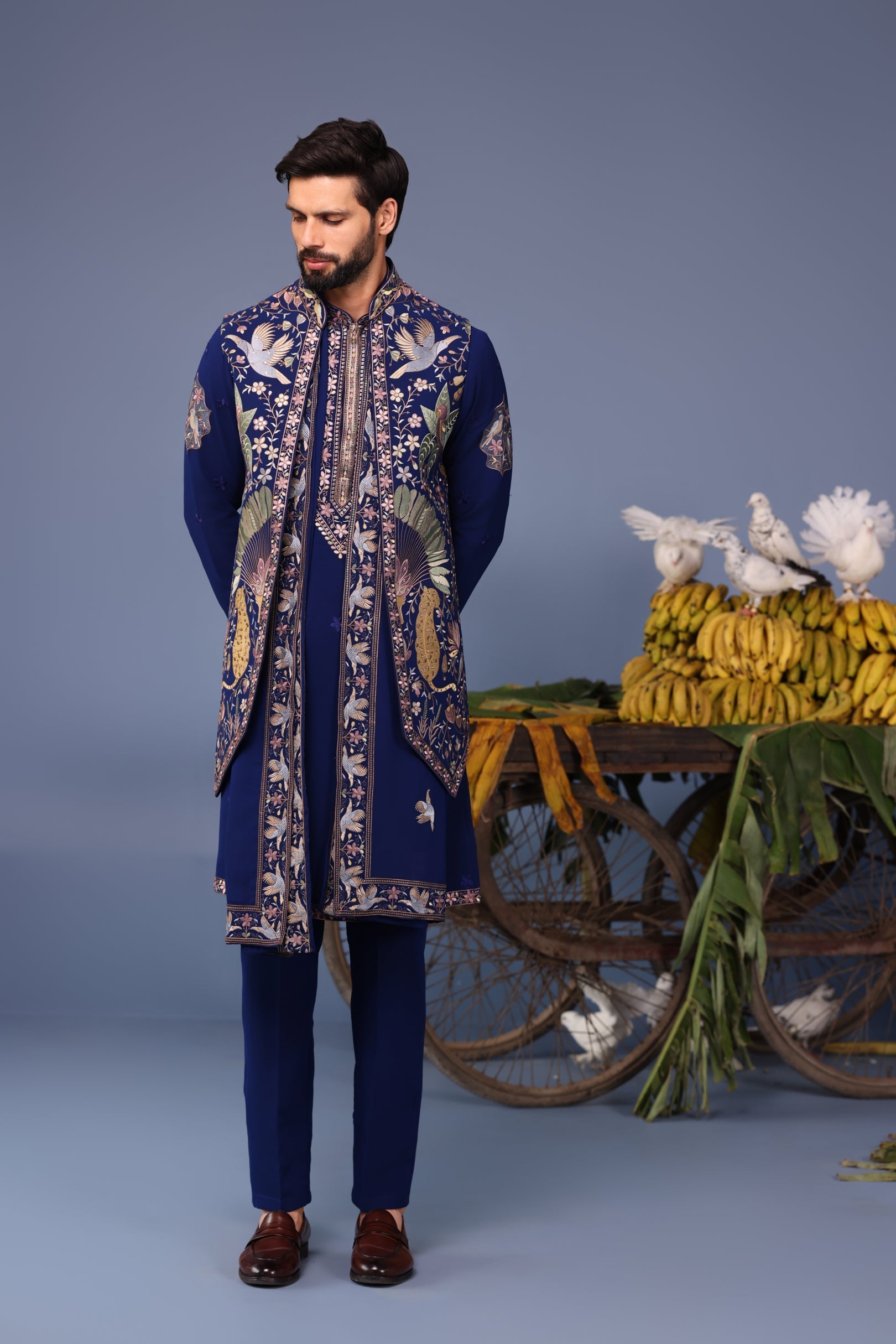 Aayushman Aman Maheshwari in Faiz Wild Grace Navy Blue Kurta Jacket Set