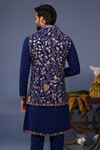 Neil Nitin Mukeshin Faiz Wild Grace Navy Blue Kurta Jacket Set