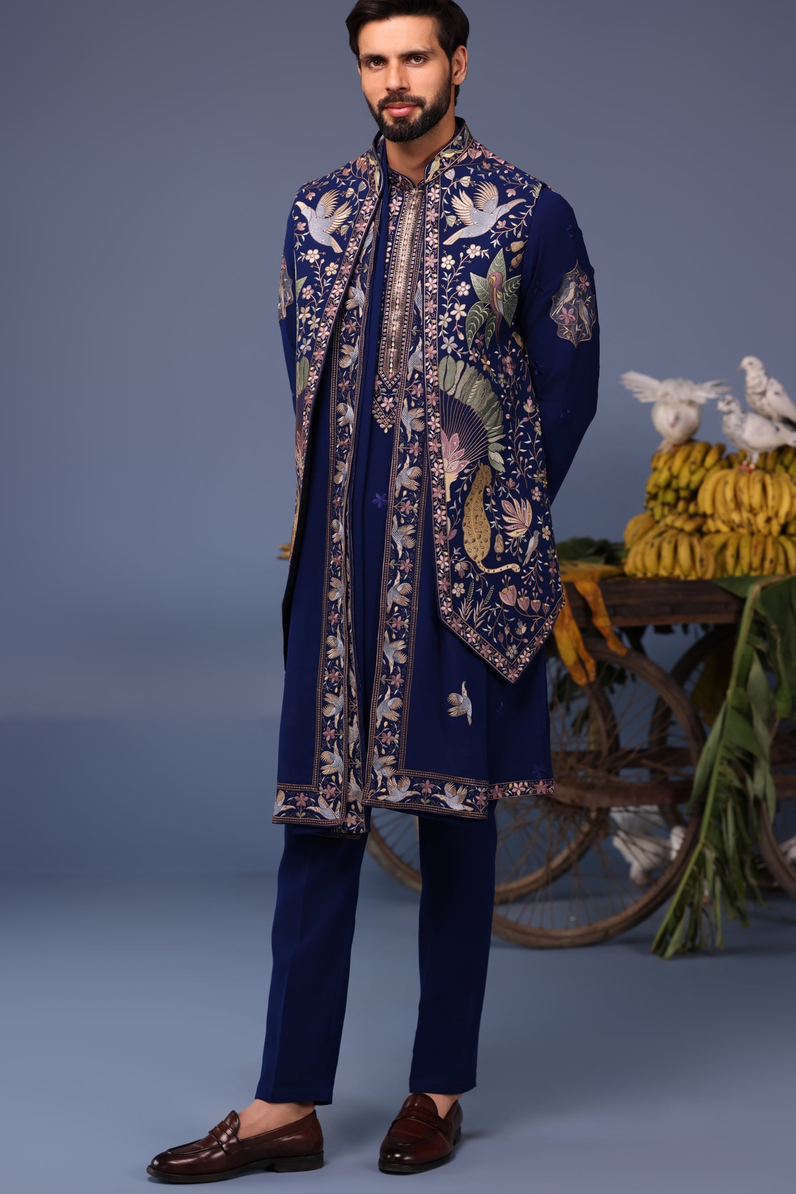 Aayushman Aman Maheshwari in Faiz Wild Grace Navy Blue Kurta Jacket Set