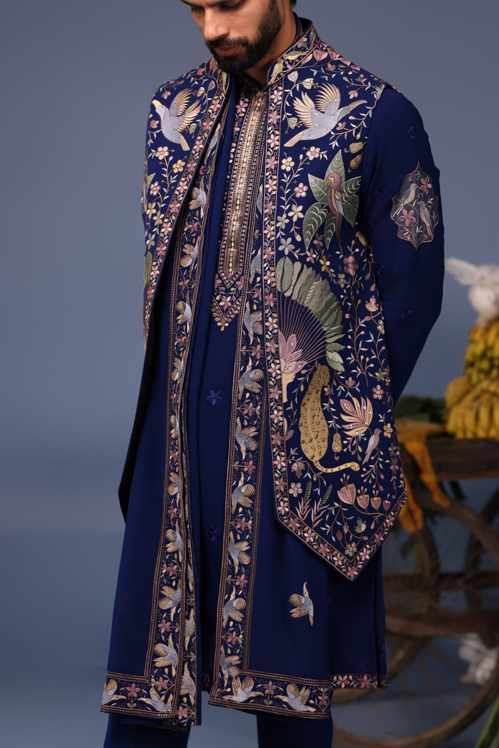 Aayushman Aman Maheshwari in Faiz Wild Grace Navy Blue Kurta Jacket Set