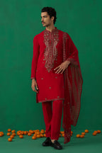 Parthiv Gohil IN ARABIC RED KURTA SET