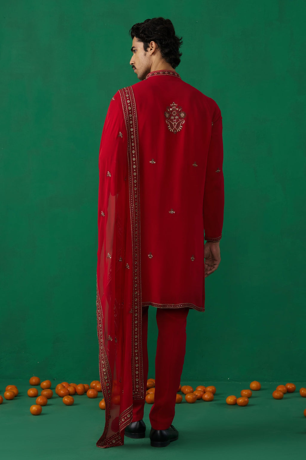 Parthiv Gohil IN ARABIC RED KURTA SET