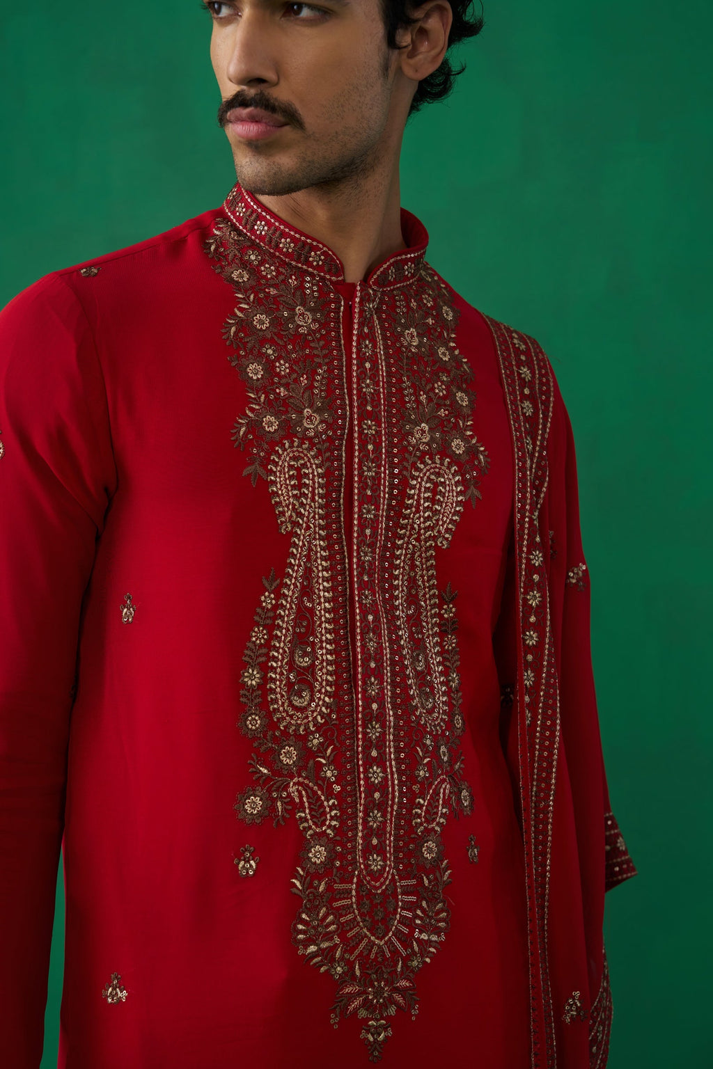 Parthiv Gohil IN ARABIC RED KURTA SET