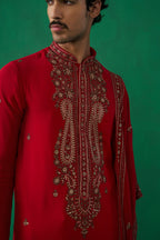Parthiv Gohil IN ARABIC RED KURTA SET