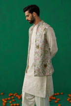MAVERIC MAAZ IN PHOOLPANKH SKYBLUE KURTA JACKET PATIYALA SET