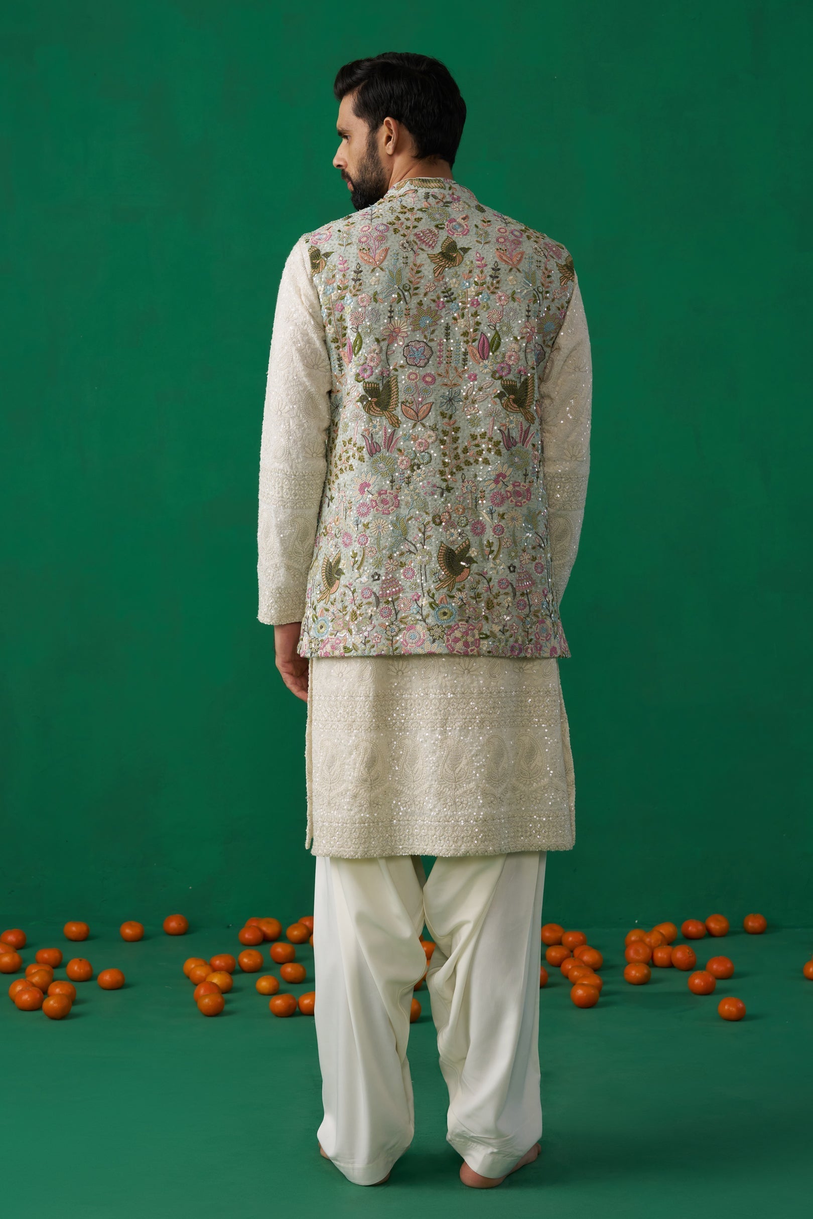 MAVERIC MAAZ IN PHOOLPANKH SKYBLUE KURTA JACKET PATIYALA SET