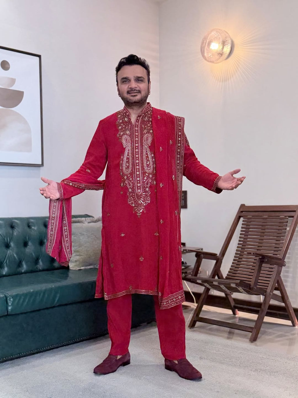 Parthiv Gohil IN ARABIC RED KURTA SET