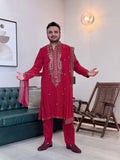 Parthiv Gohil IN ARABIC RED KURTA SET