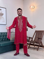 Parthiv Gohil IN ARABIC RED KURTA SET