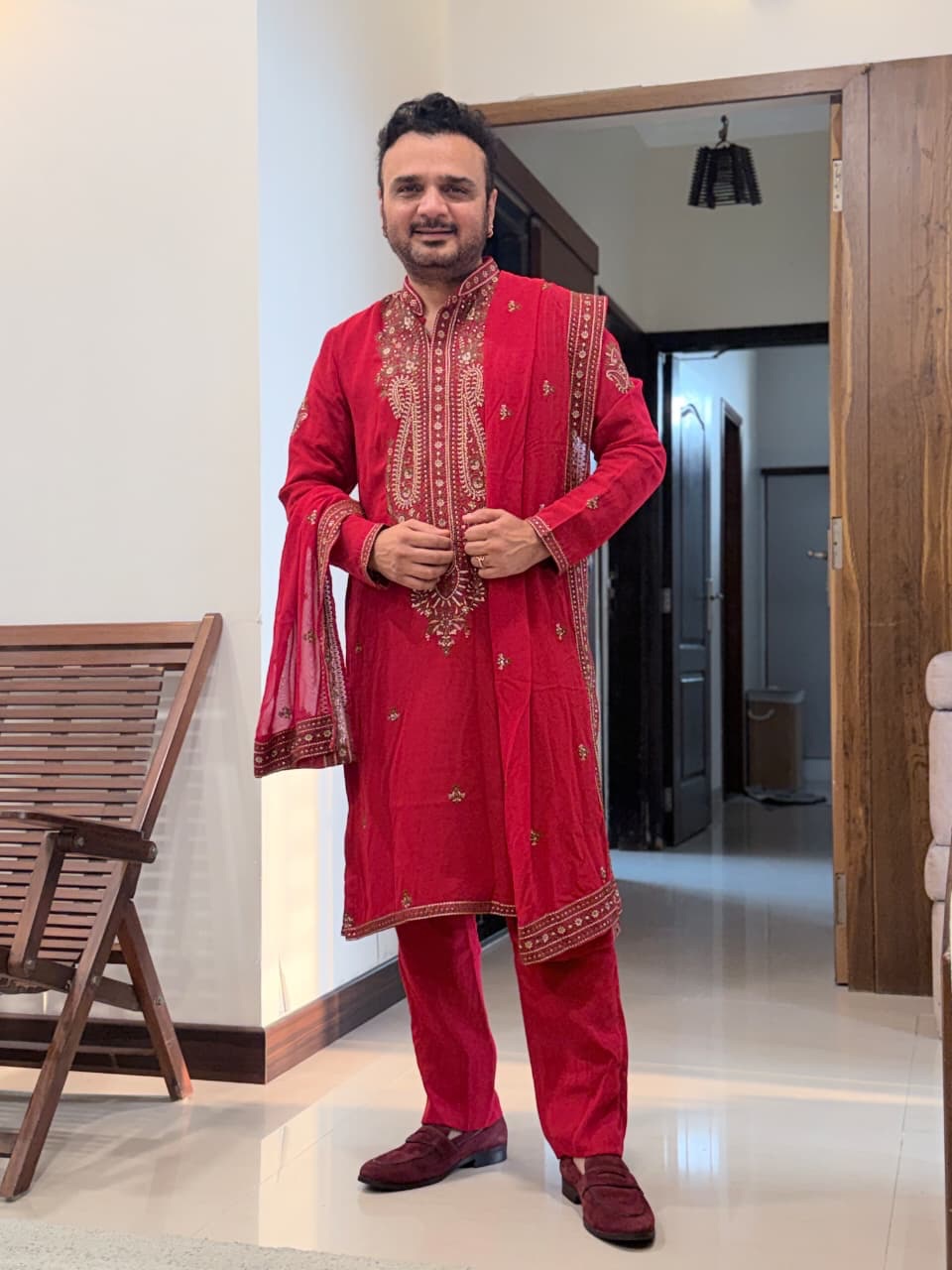 Parthiv Gohil IN ARABIC RED KURTA SET